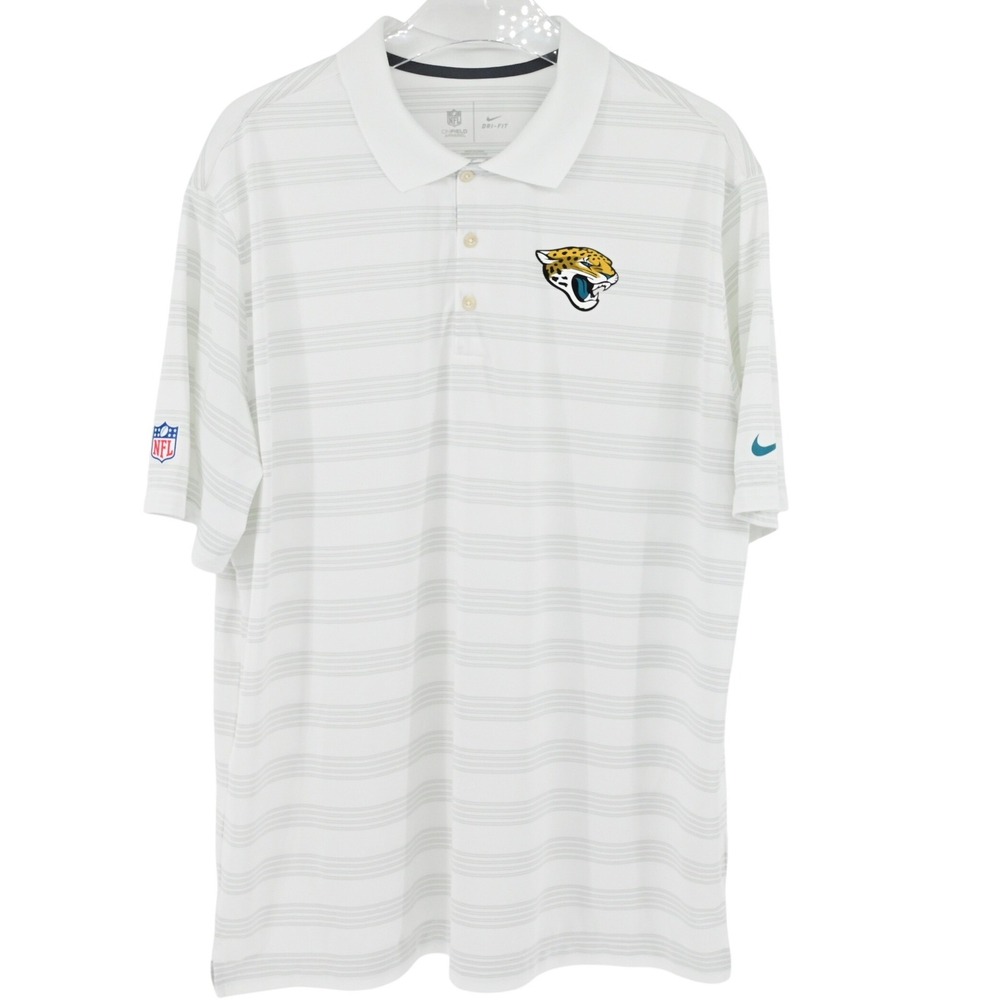 Nike Dri Fit Jacksonville Jaguars XL White Striped Sideline Polo Golf Shirt